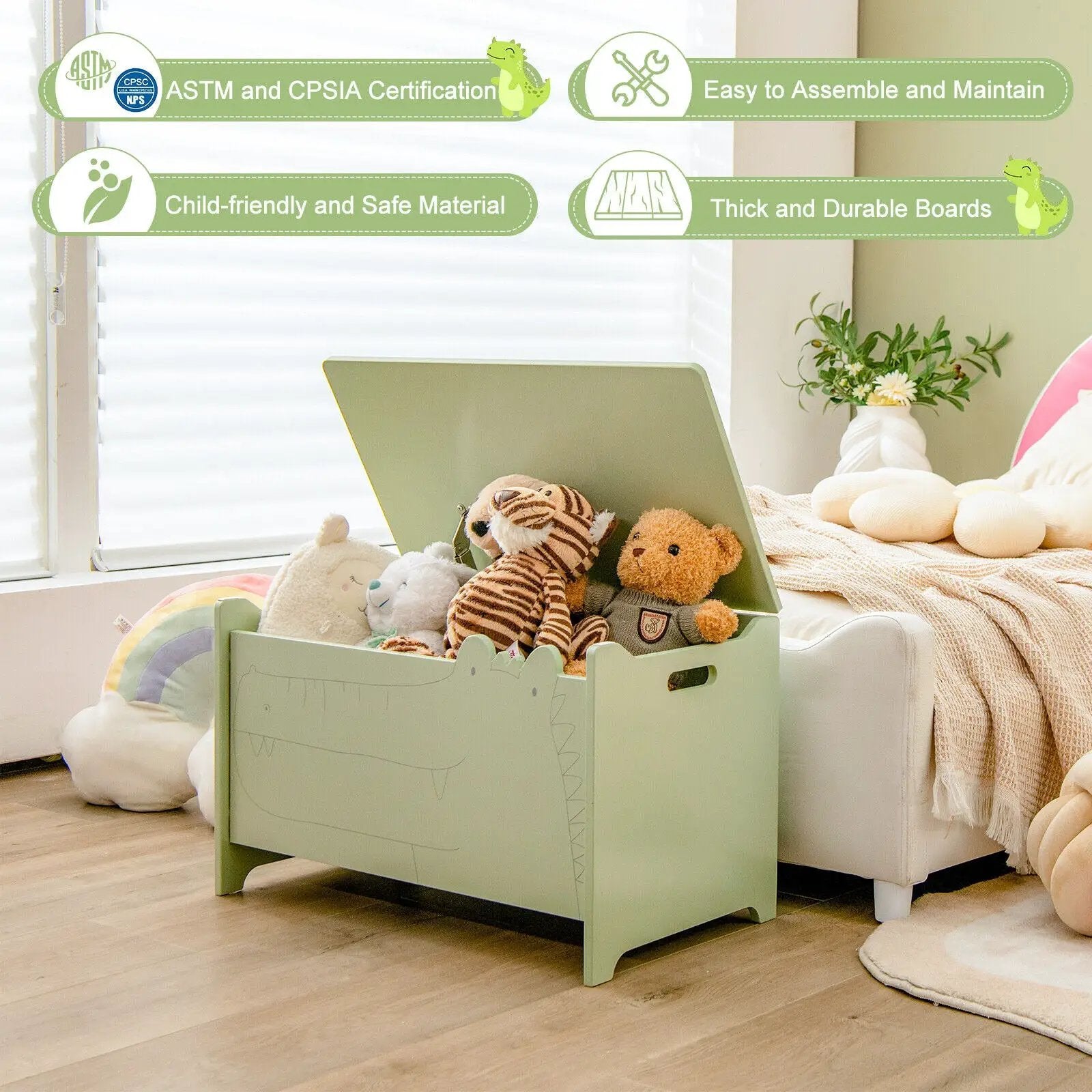 Wooden Kids Toy Box with Safety Hinge by DirectDeals