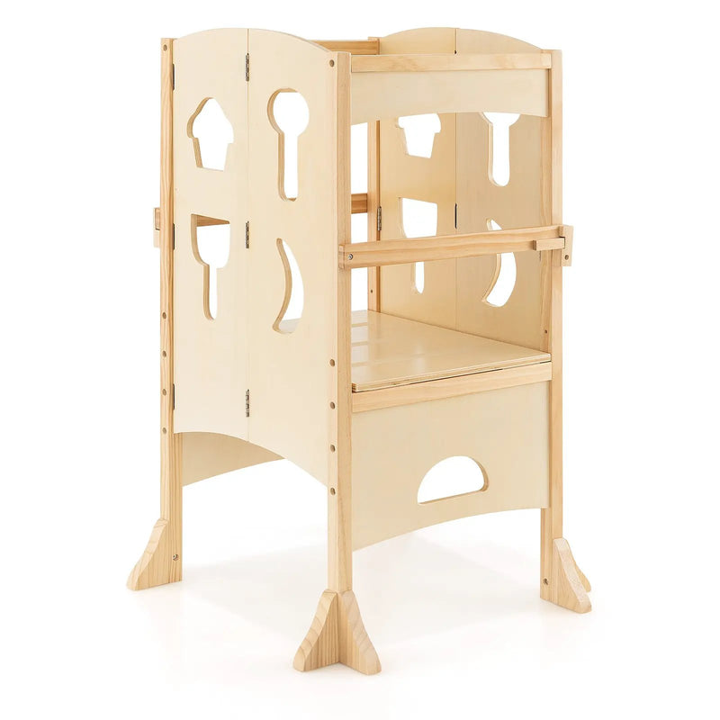 Folding Wooden Step Stool with Lockable Safety Rail for Toddler 3+ by DirectDeals
