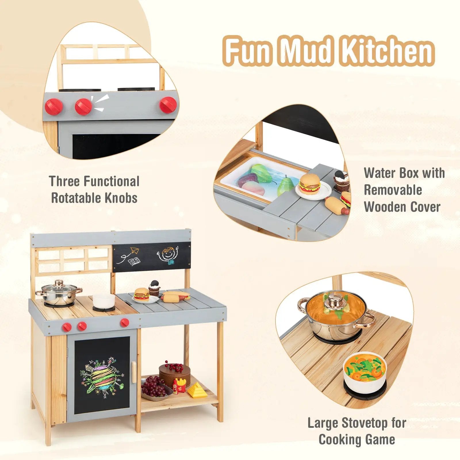 Outdoor Kid's Mud Kitchen Set with Detachable Water Box for Toddlers Over 3 by DirectDeals