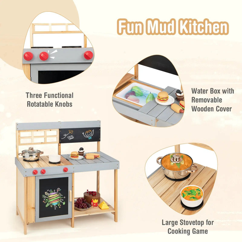 Outdoor Kid's Mud Kitchen Set with Detachable Water Box for Toddlers Over 3 by DirectDeals