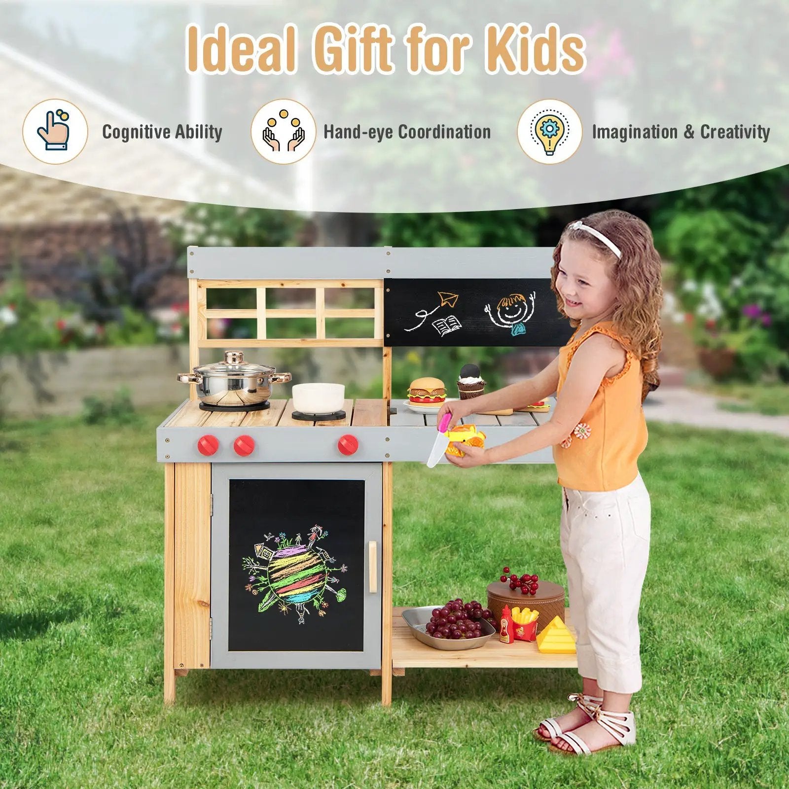 Outdoor Kid's Mud Kitchen Set with Detachable Water Box for Toddlers Over 3 by DirectDeals