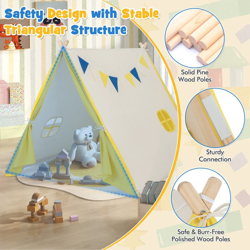 Kids Play Tent with Solid Wood Frame Holiday Birthday Gift & Toy for Boys & Girls-Yellow by DirectDeals
