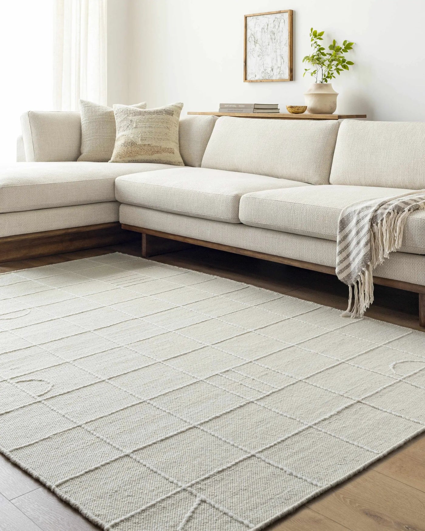 Tieve Off White Checkered Area Rug - Clearance by Boutique Rugs