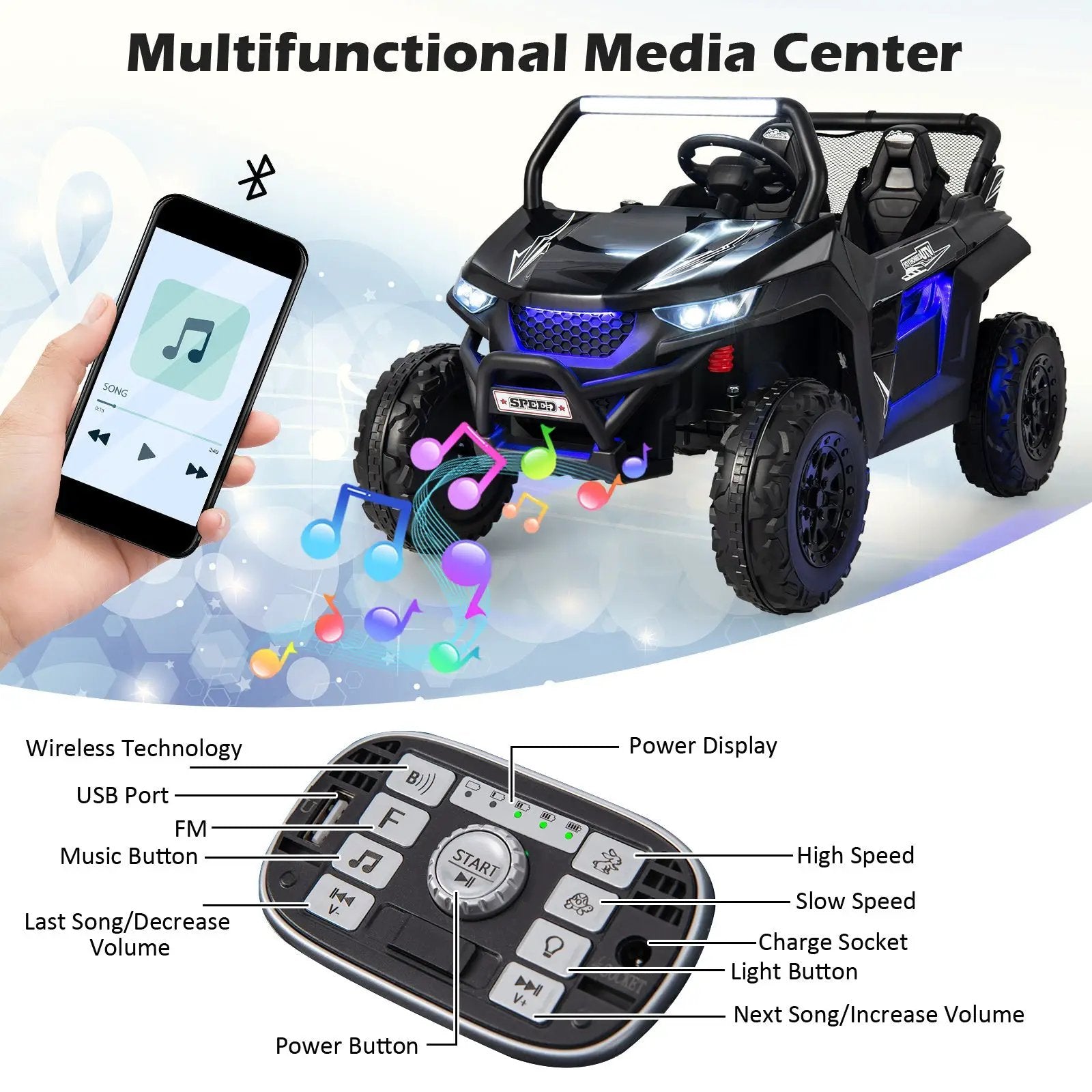 12V 2-Seater Kids Ride on UTV with Slow Start Function Music by DirectDeals