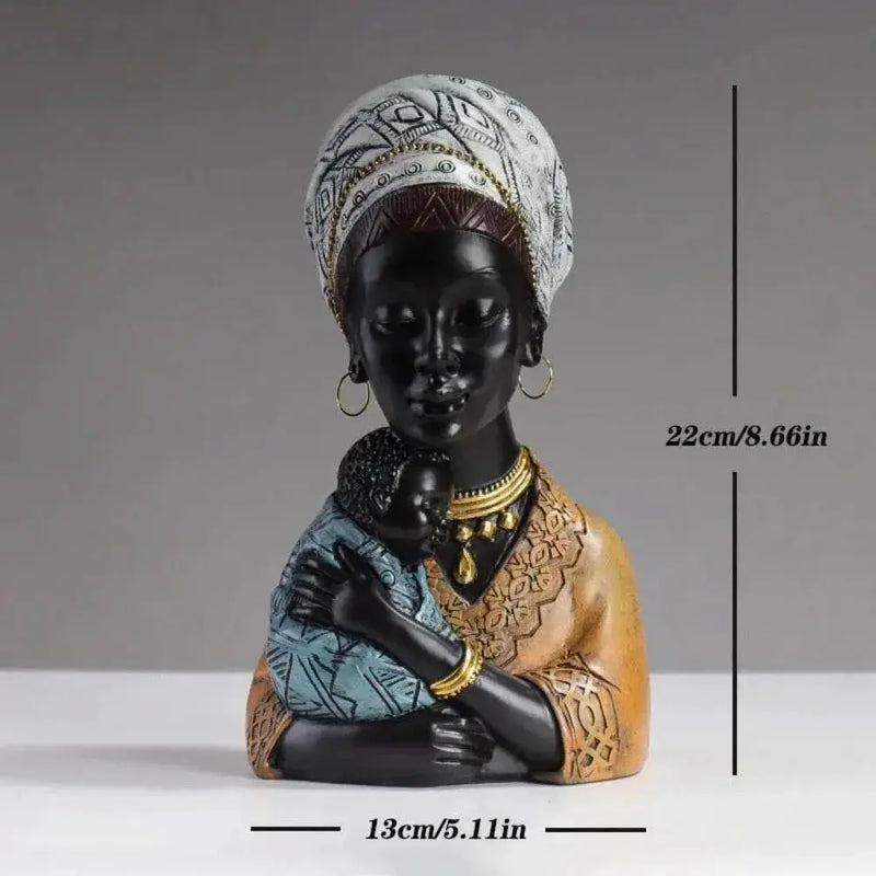 Traditional African Mother & Child Resin Sculpture Decorative Figurine by House Of Avana