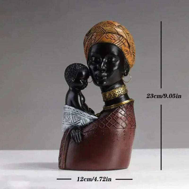 Traditional African Mother & Child Resin Sculpture Decorative Figurine by House Of Avana