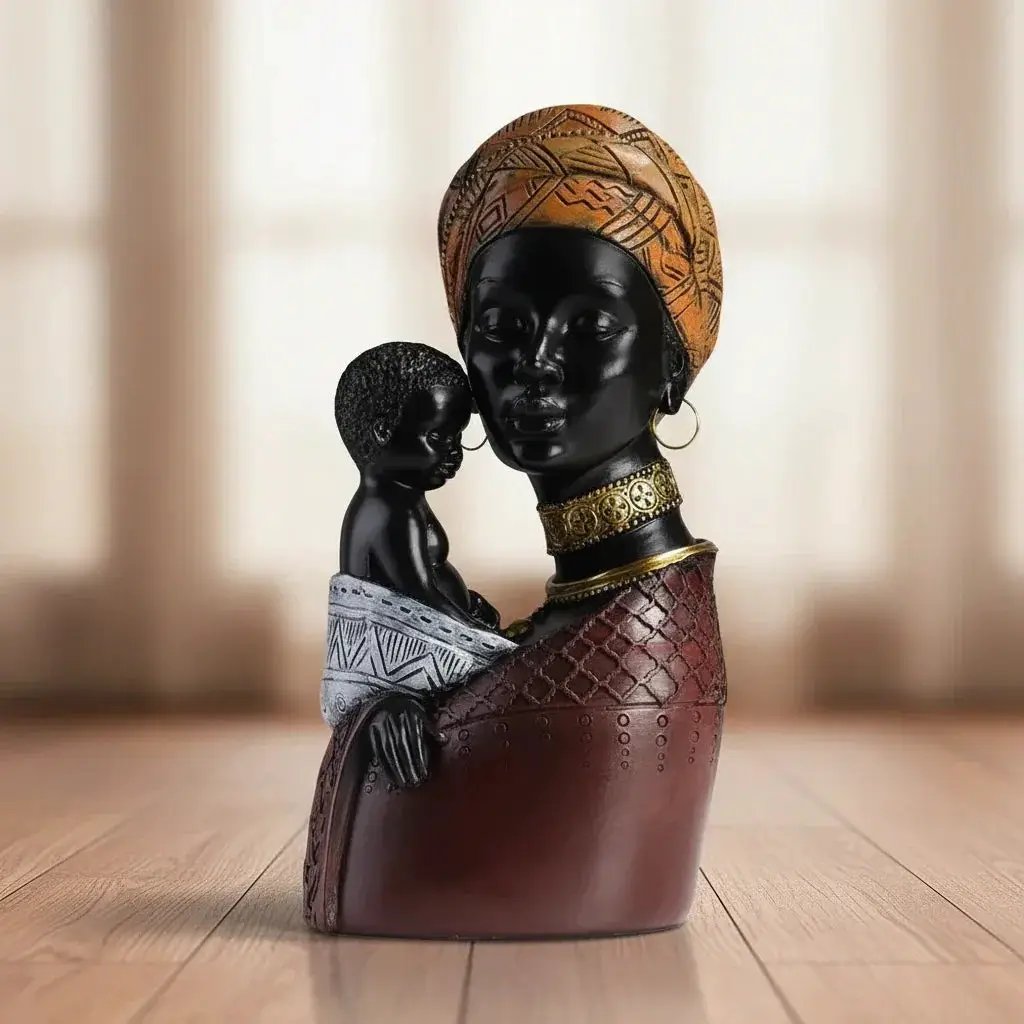 Traditional African Mother & Child Resin Sculpture Decorative Figurine by House Of Avana
