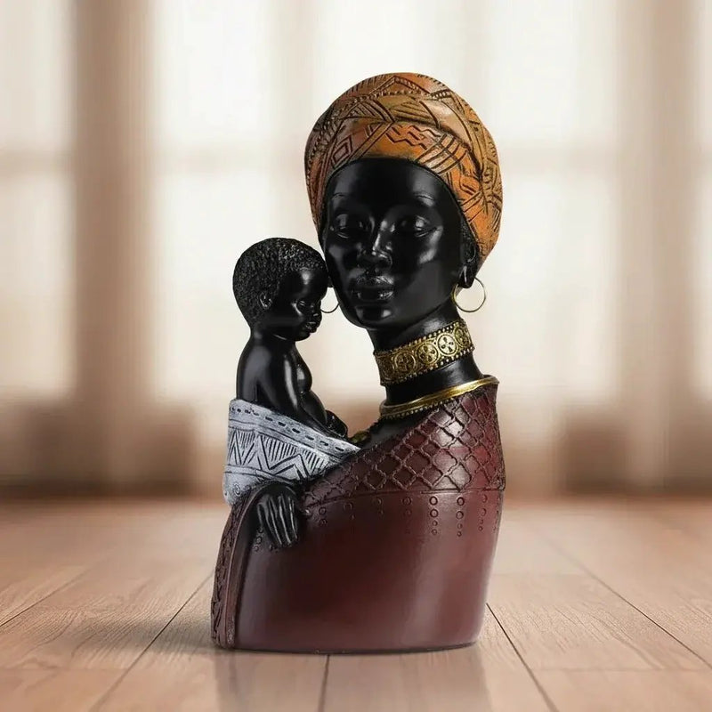 Traditional African Mother & Child Resin Sculpture Decorative Figurine by House Of Avana