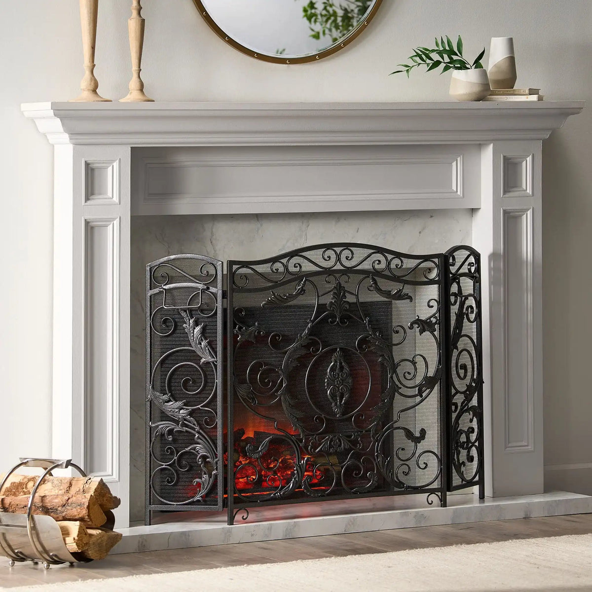 Mariella Traditional Floral Iron Fireplace Screen with Ornate Design, photo 8 of 8