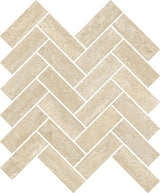 Trail Vein Cut Beige Herringbone Travertine Look Porcelain Mosaics 12x12