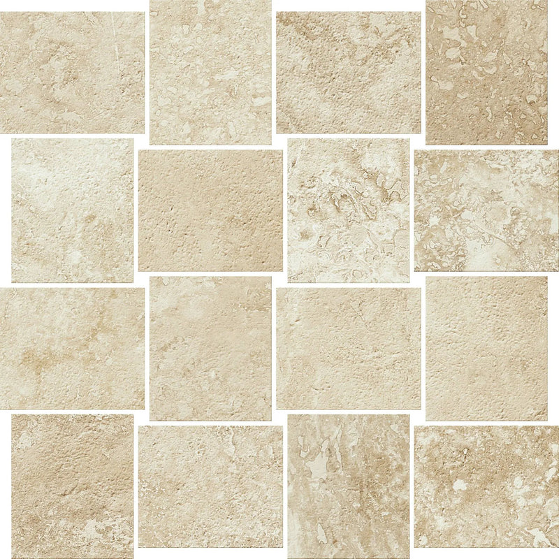Trail Cross Cut Beige Mosaic B Travertine Look Porcelain Mosaics 12x12 by landmarkceramics