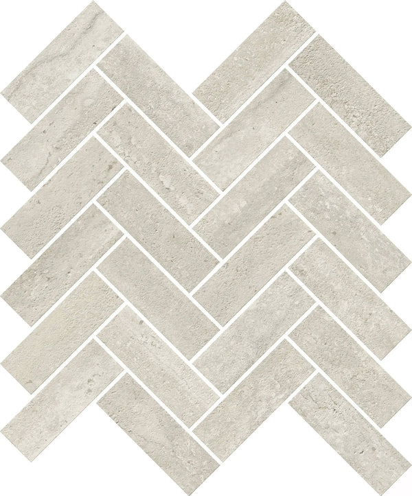 Trail Vein Cut Grey Herringbone Travertine Look Porcelain Mosaics 12x12