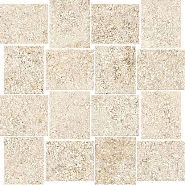 Trail Cross Cut Ivory Mosaic B Travertine Look Porcelain Mosaics 12x12