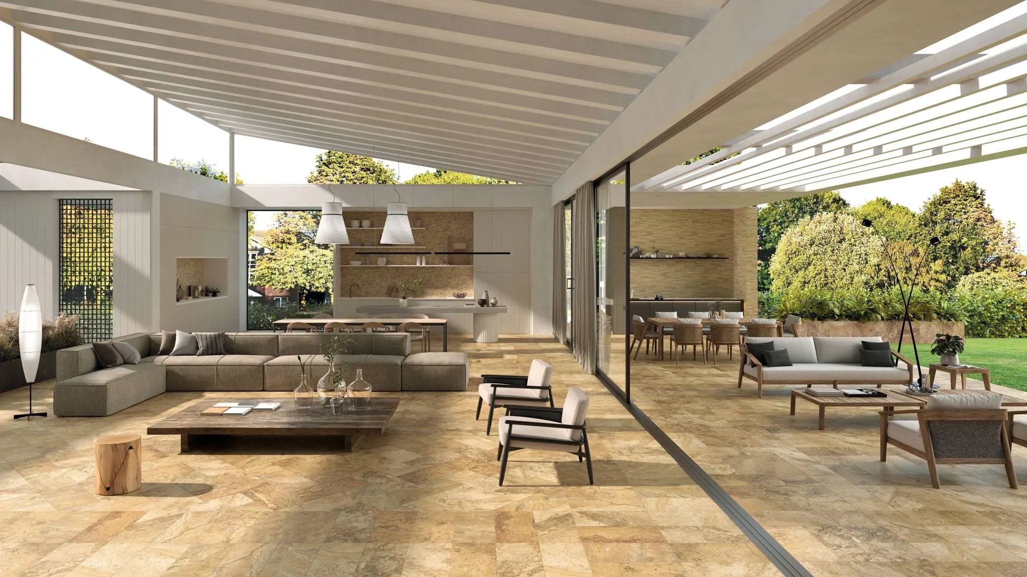 Frontier20 Travertine Select Cross Cut Scabas Look Porcelain Pavers 12x12 by landmarkceramics
