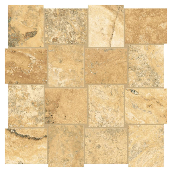 Trail Cross Cut Scabas Mosaic B Travertine Look Porcelain Mosaics 12x12