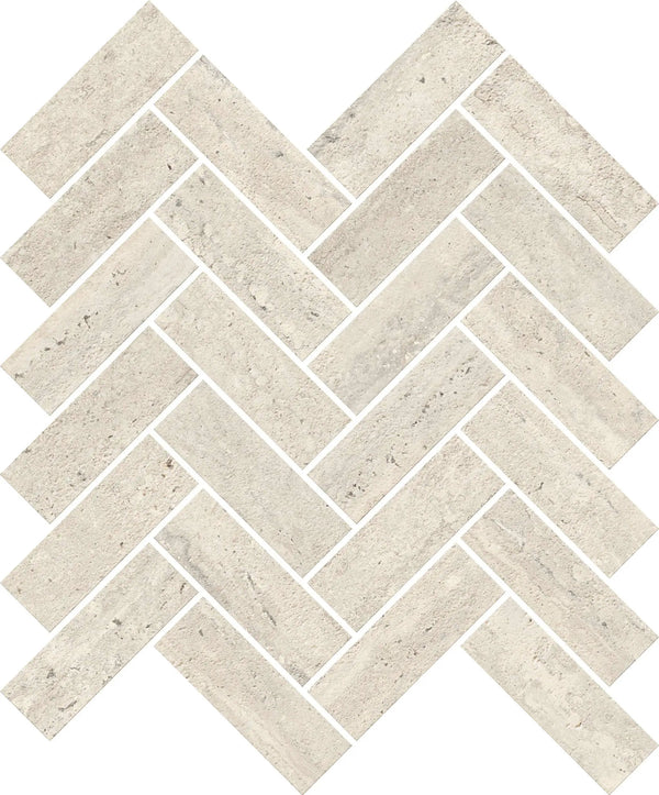 Trail Vein Cut Pearl Herringbone Travertine Look Porcelain Mosaics 12x12