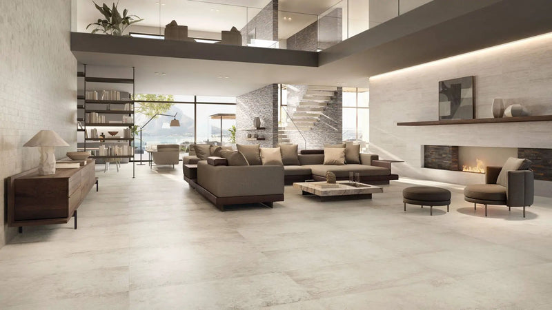 Trail Vein Cut Pearl Travertine Look Porcelain Tiles 24x48 by landmarkceramics