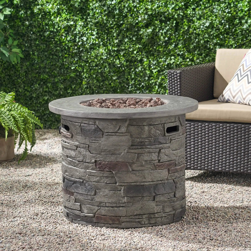 Alora 32-Inch Transitional Outdoor Concrete Round Propane Fire Pit Table, Gray (SAK48268) by SAKSBY WHOLESALE