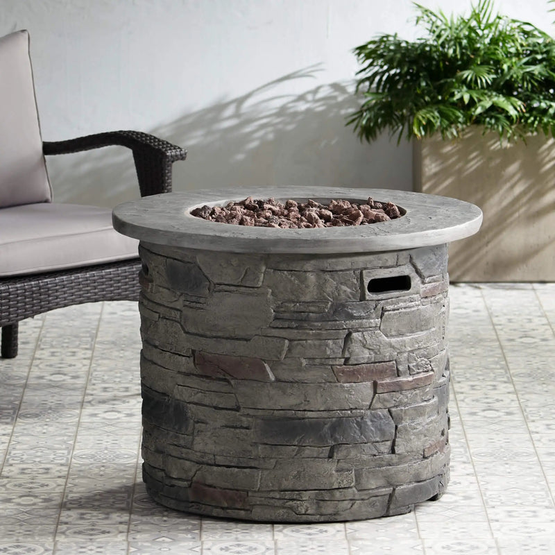 Alora 32-Inch Transitional Outdoor Concrete Round Propane Fire Pit Table, Gray (SAK48268) by SAKSBY WHOLESALE