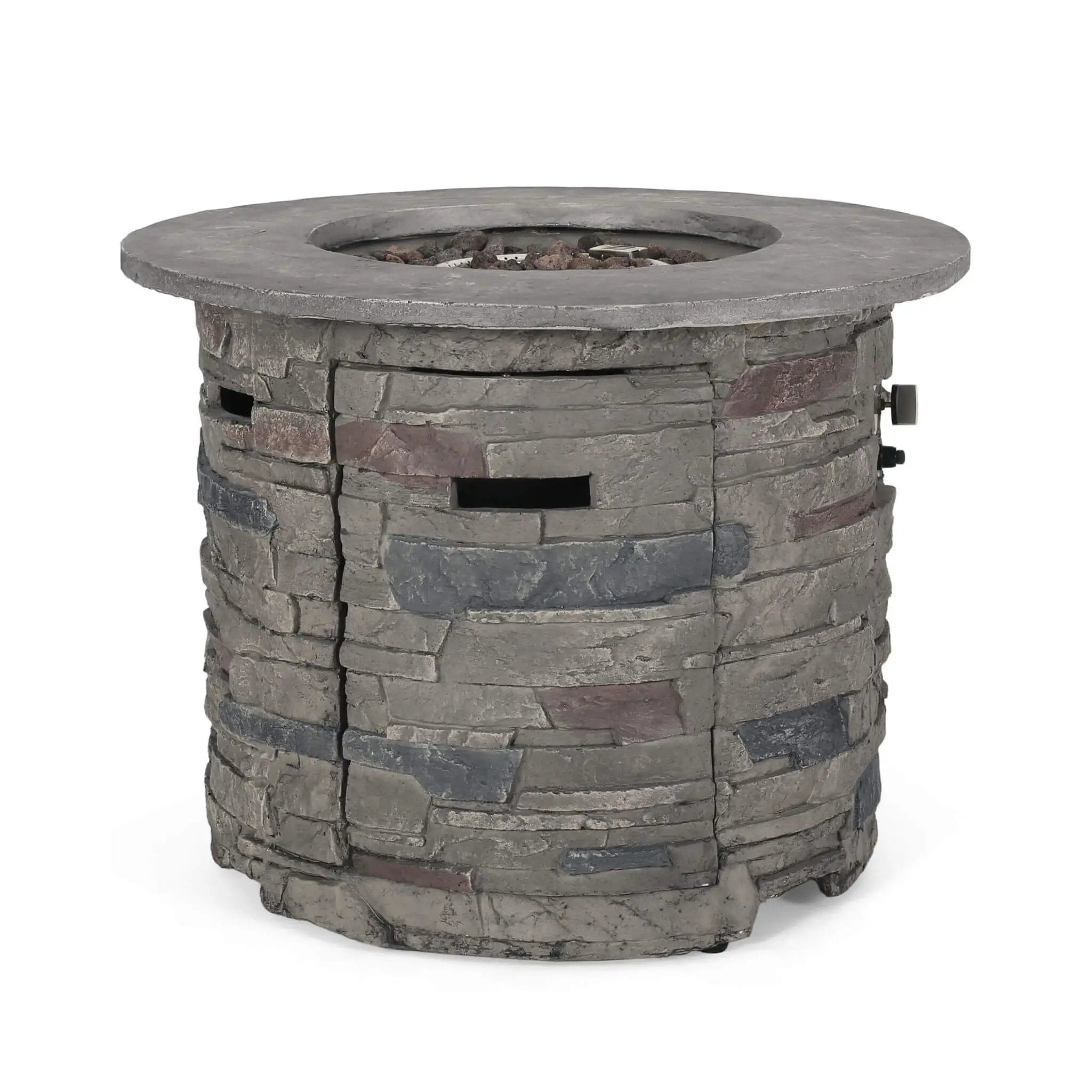 Alora 32-Inch Transitional Outdoor Concrete Round Propane Fire Pit Table, Gray (SAK48268) by SAKSBY WHOLESALE
