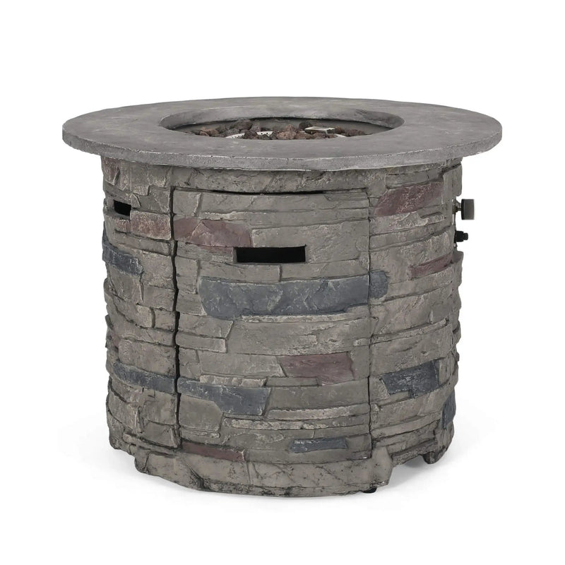 Alora 32-Inch Transitional Outdoor Concrete Round Propane Fire Pit Table, Gray (SAK48268) by SAKSBY WHOLESALE