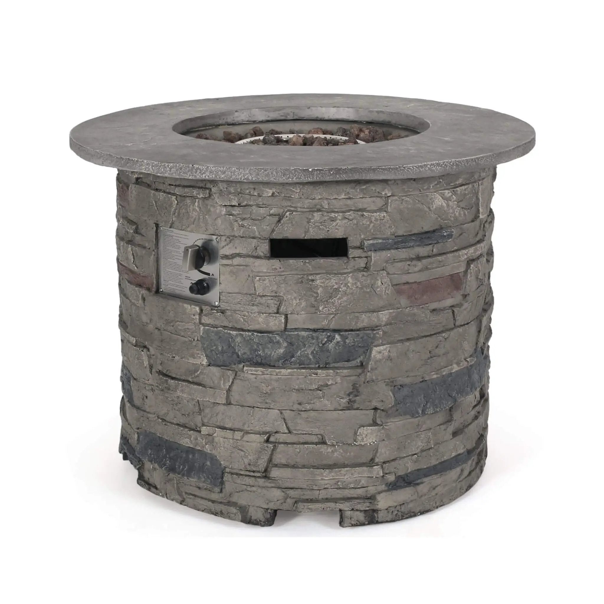 Alora 32-Inch Transitional Outdoor Concrete Round Propane Fire Pit Table, Gray (SAK48268) by SAKSBY WHOLESALE