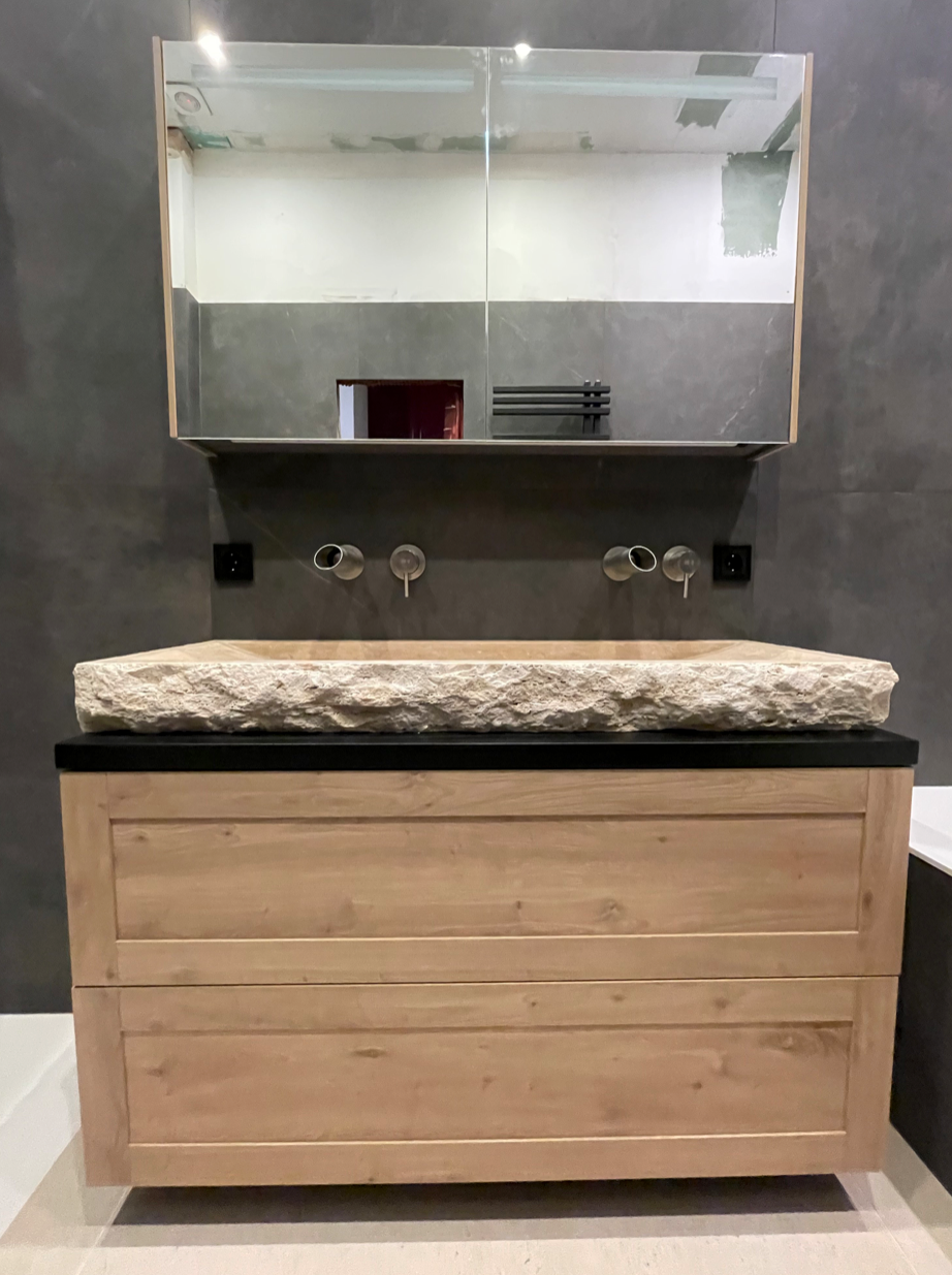 Troia Light Travertine Rectangular Vessel Sink Honed and Hand-Split (W)16" (L)48" (H)4" by GobekDesign