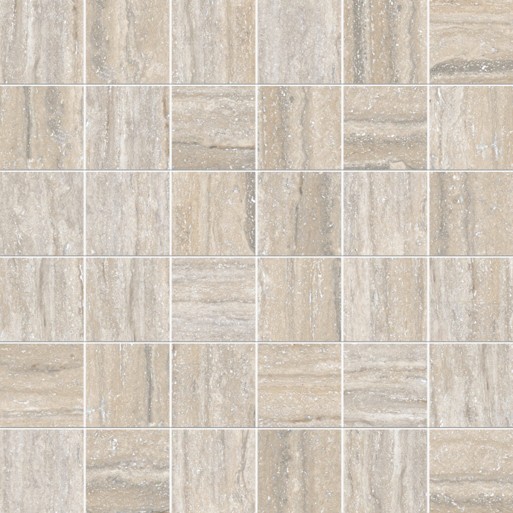 Travertini Al Contro Argento Honed 2x2 Travertine Look Porcelain Mosaics 12x12 mosaic sheet