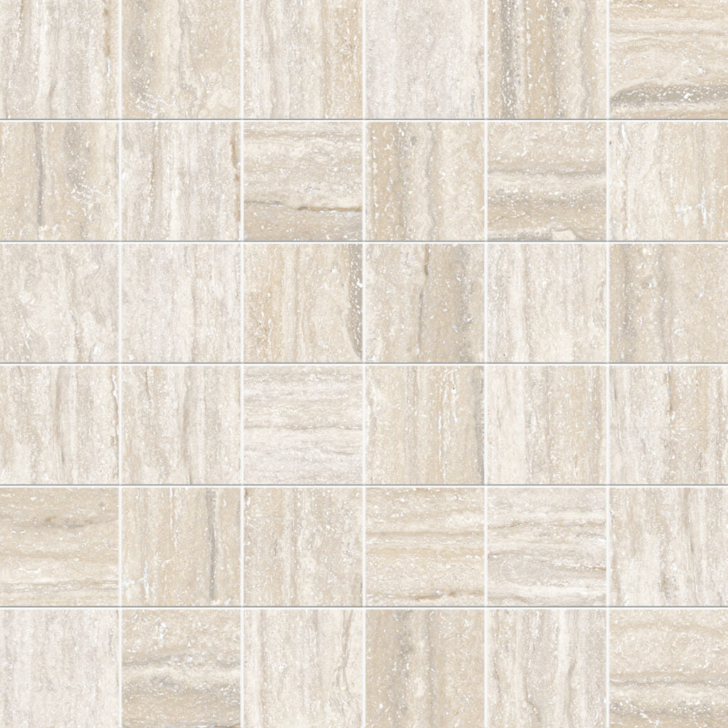 Travertini Al Contro Bianco Honed 2x2 Travertine Look Porcelain Mosaics 12x12 mosaic sheet