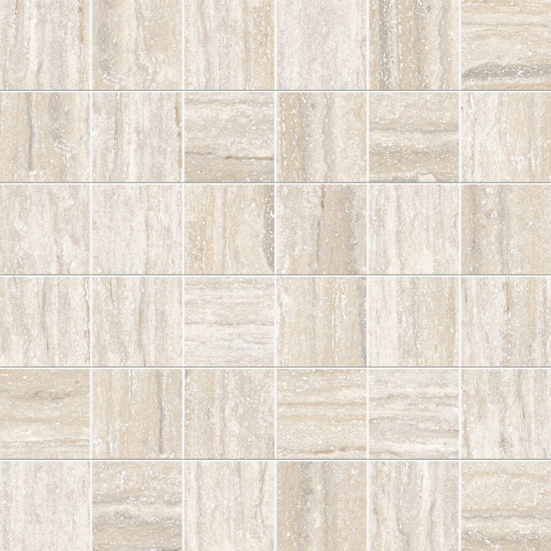 Travertini Al Contro Bianco Honed 2x2 Travertine Look Porcelain Mosaics 12x12 mosaic sheet