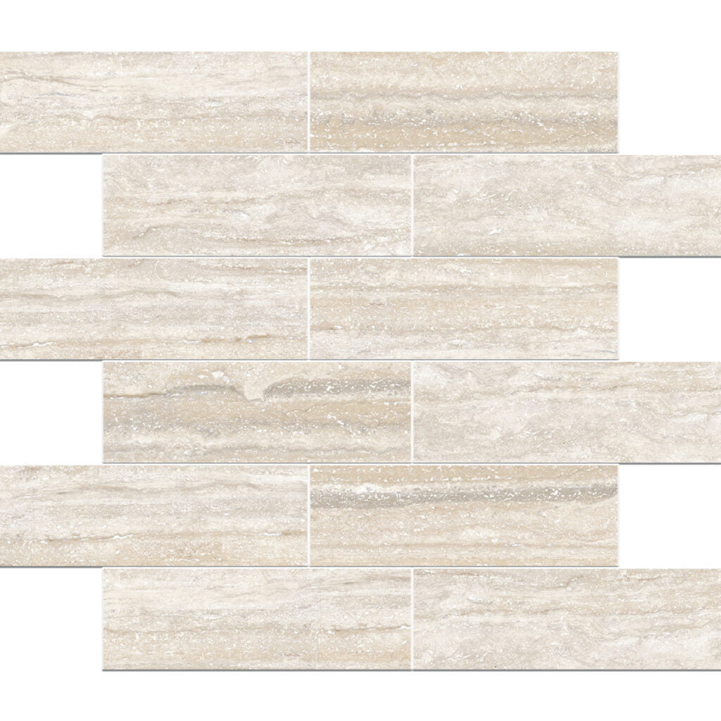 Travertini Al Contro Bianco Honed 2x6 Travertine Look Porcelain Mosaics 12x12 mosaic sheet