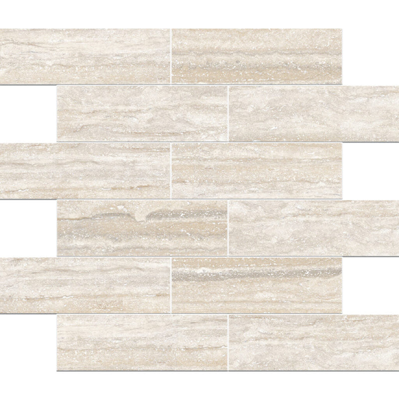 Travertini Al Contro Bianco Honed 2x6 Travertine Look Porcelain Mosaics 12x12 mosaic sheet