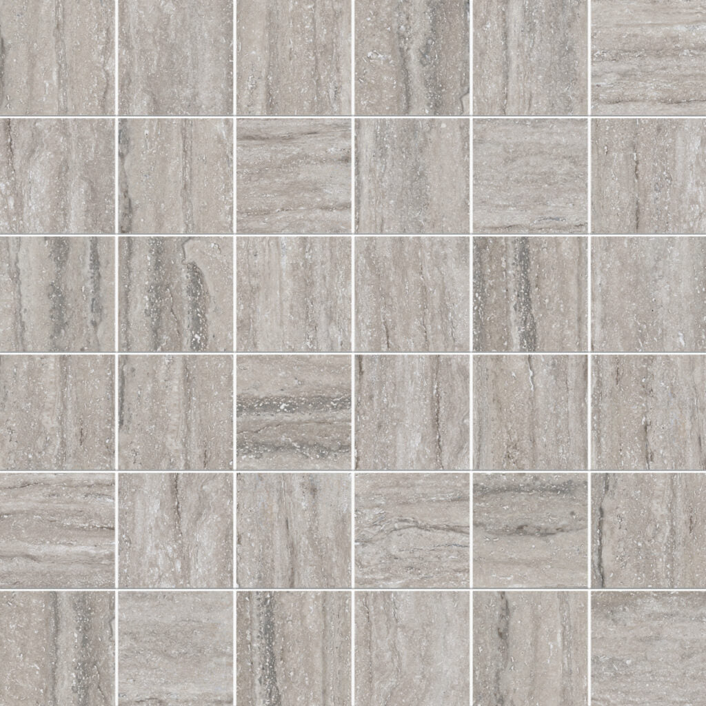 Travertini Al Contro Grigio Honed 2x2 Travertine Look Porcelain Mosaics 12x12 mosaic sheet