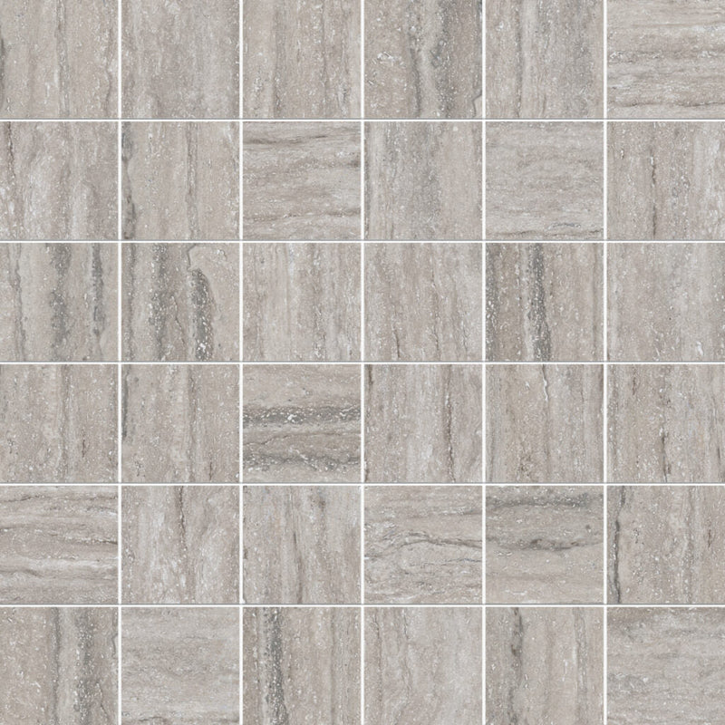 Travertini Al Contro Grigio Honed 2x2 Travertine Look Porcelain Mosaics 12x12 mosaic sheet