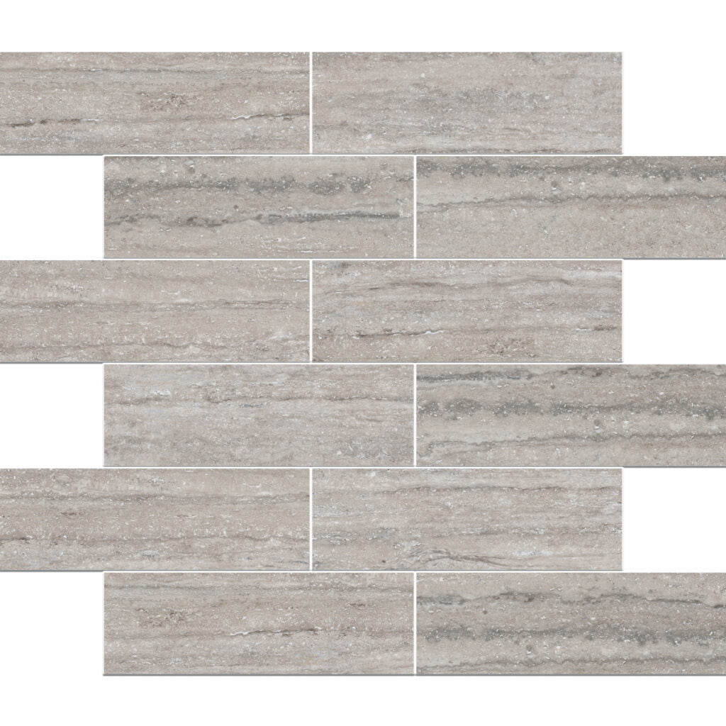 Travertini Al Contro Grigio Honed 2x6 Travertine Look Porcelain Mosaics 12x12 mosaic sheet