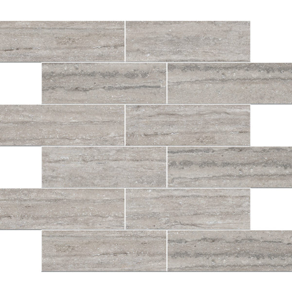 Travertini Al Contro Grigio Honed 2x6 Travertine Look Porcelain Mosaics 12x12