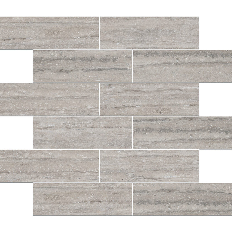 Travertini Al Contro Grigio Honed 2x6 Travertine Look Porcelain Mosaics 12x12 mosaic sheet