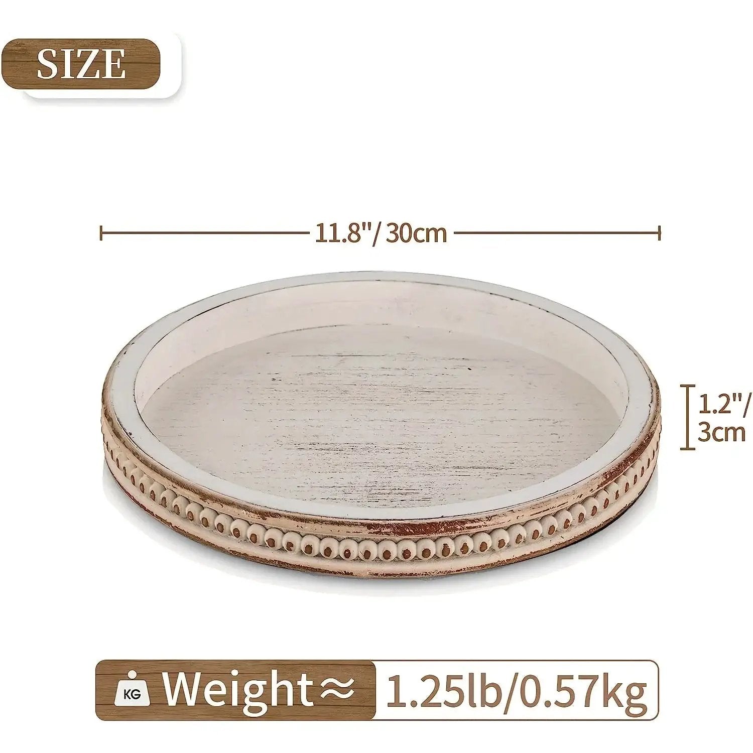 Tray - Decorative Wood White Round by House Of Avana