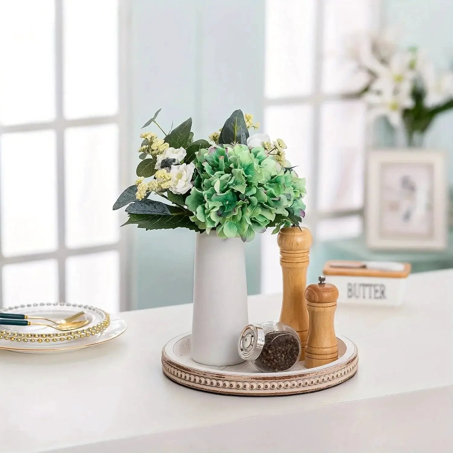 Tray - Decorative Wood White Round by House Of Avana