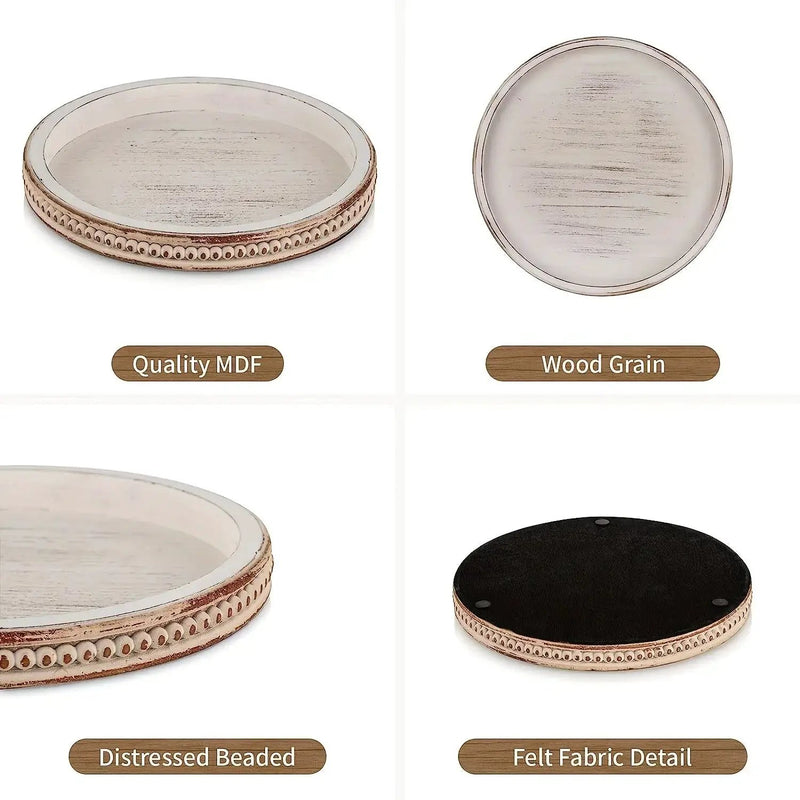 Tray - Decorative Wood White Round by House Of Avana