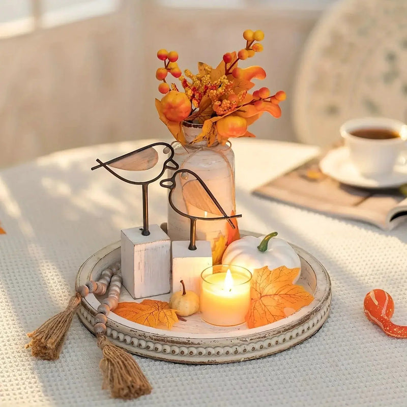 Tray - Decorative Wood White Round by House Of Avana