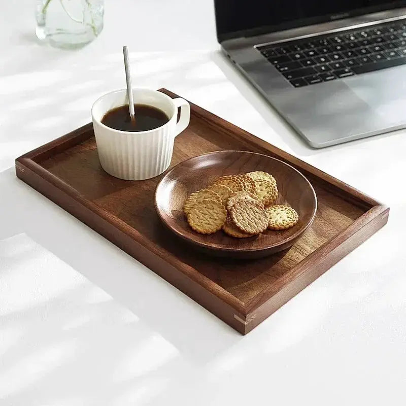 Tray - Japanese-Style Black Walnut Wood Rectangular by House Of Avana