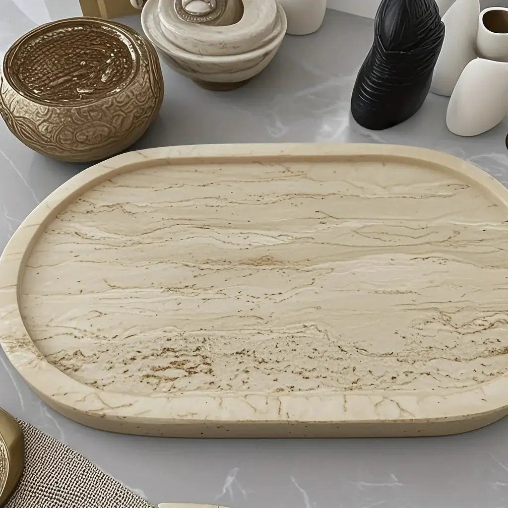 Tray - Natural Yellow Marble Round by House Of Avana