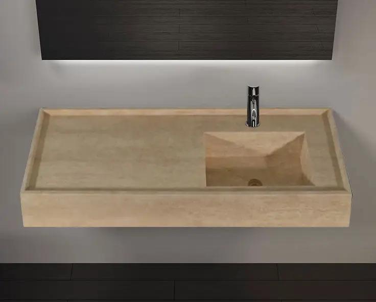 Travertine Beige Rectangular Wall Mount Bathroom Sink 54x20x6 by GobekDesign