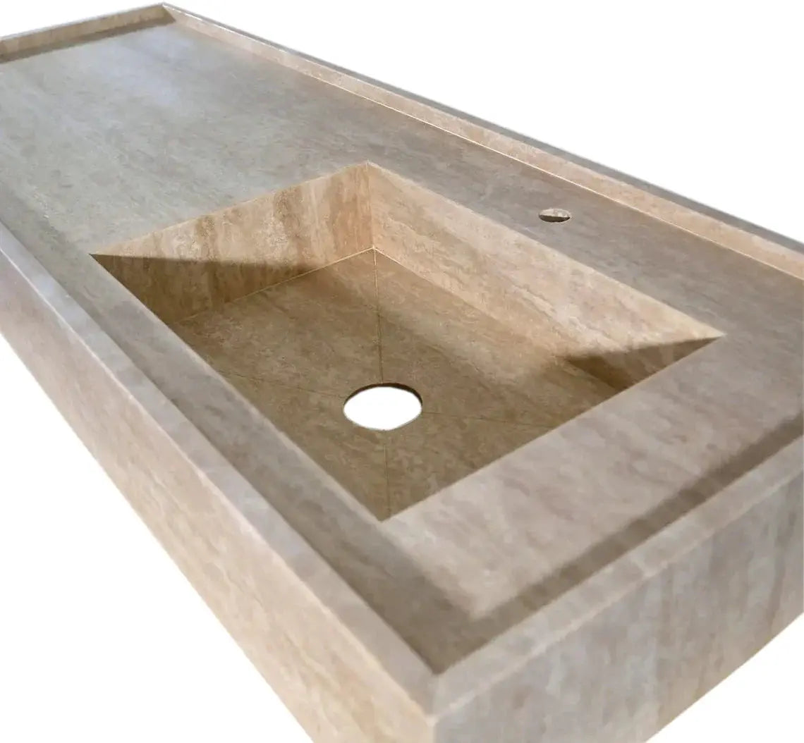 Travertine Beige Rectangular Wall Mount Bathroom Sink 54x20x6 by GobekDesign