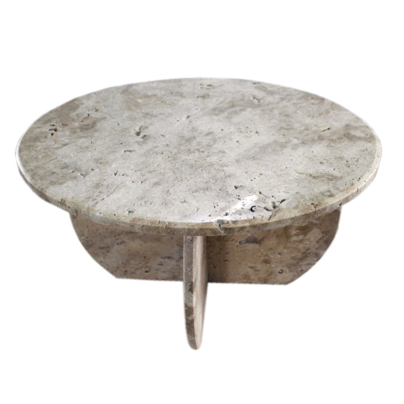 Troia Light Travertine Unfilled Round Polished Coffee Table (D)27.5" (H)16" by GobekDesign