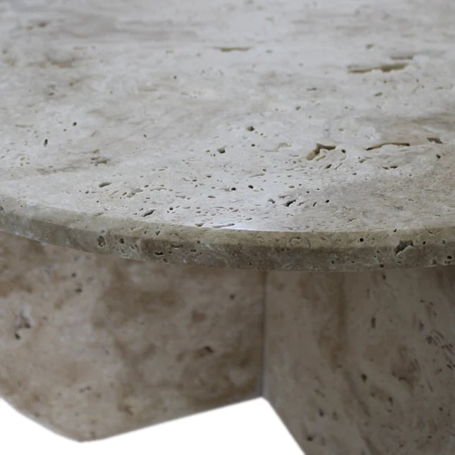 Troia Light Travertine Unfilled Round Polished Coffee Table (D)27.5" (H)16" by GobekDesign