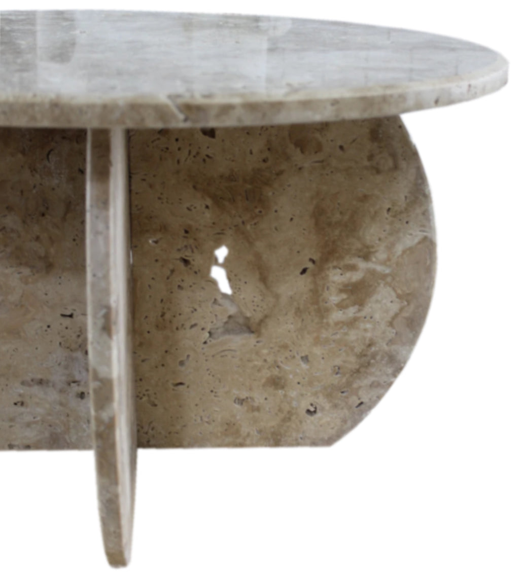 Troia Light Travertine Unfilled Round Polished Coffee Table (D)27.5" (H)16" by GobekDesign