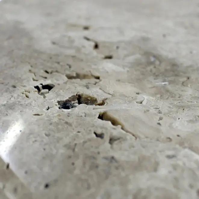 Light Travertine Unfilled Round Polished Coffee Table 27.5in by GobekDesign