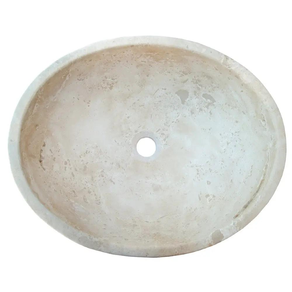Travertine Natural Stone Oval Vessel Sink 16x21x6 Handcrafted Light Beige Artisan by GobekDesign